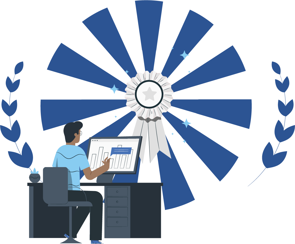 noc staff person working on computer with certification seal in background